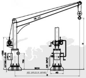 Fuel hose davit, Suez cannel search light davit, provision davit, sludge handling davit